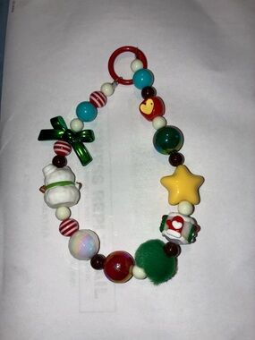 Festive Multicolor Beaded Keychain with Green Bow